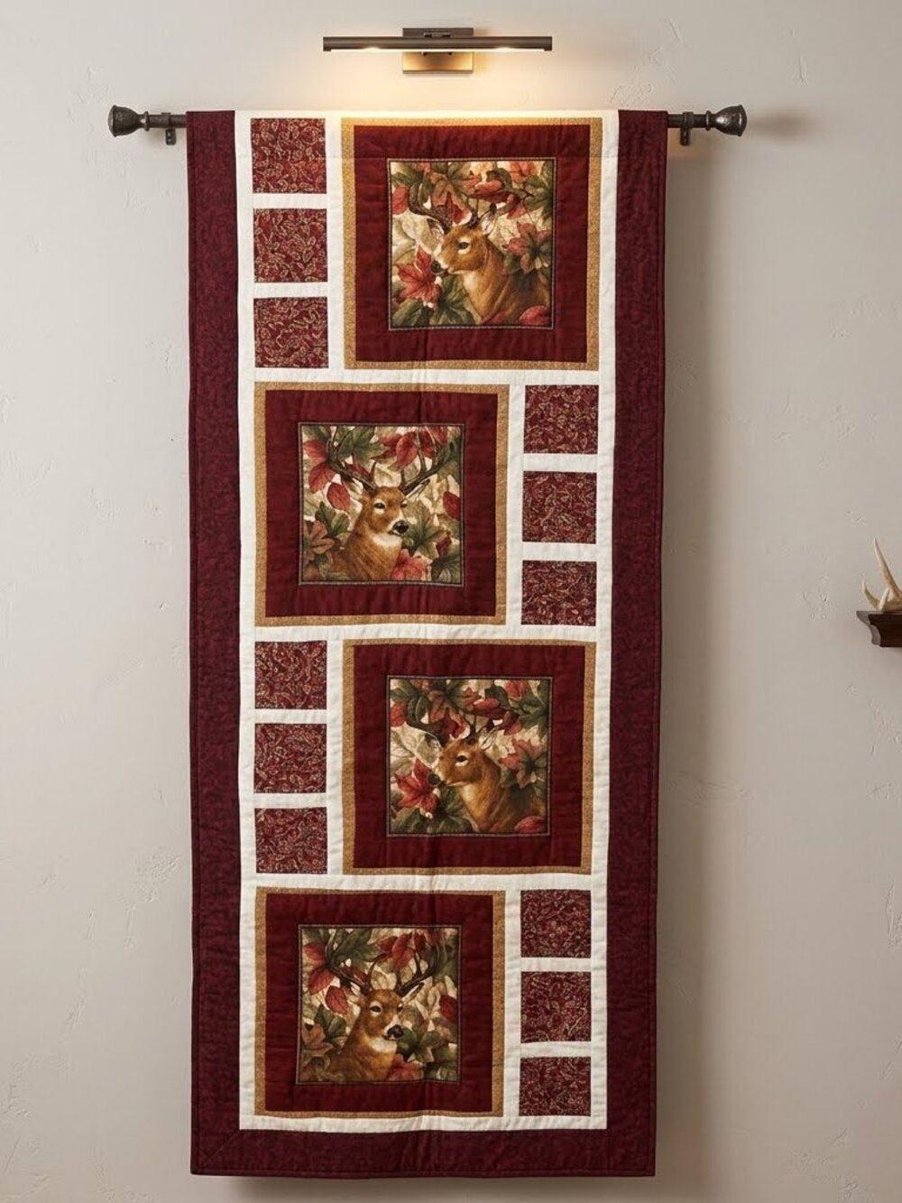 Handmade Quilted Cabin Table Runner Deer Wall Hanging Thanksgiving